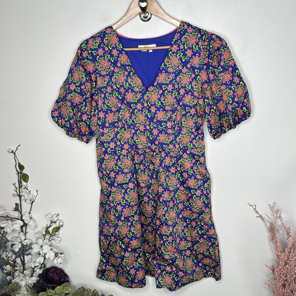 BODEN Ella Puff Sleeve Dress in Atlantic Ocean Wild Blooms Floral Sz 8 Reg {D42} - Picture 2 of 5
